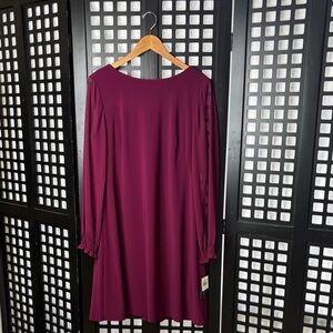 ❤️ Lauren Ralph Lauren Burgundy Shift Dress 12 Long Sleeve Ruffle Cuff Lined ❤️